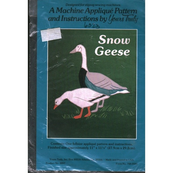 Yours Truly Other - Yours Truly Snow Geese Machine Applique Pattern 3097 Vintage Sewing Instructions